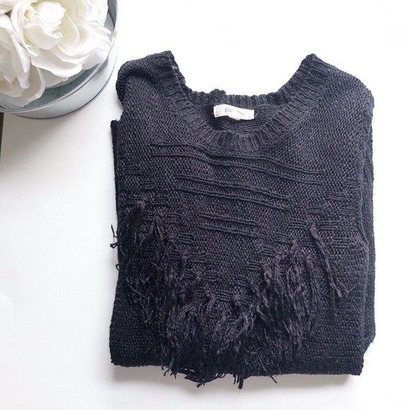 Pink Rose Black Fringe Triangle Sweater - Picture 2 of 7